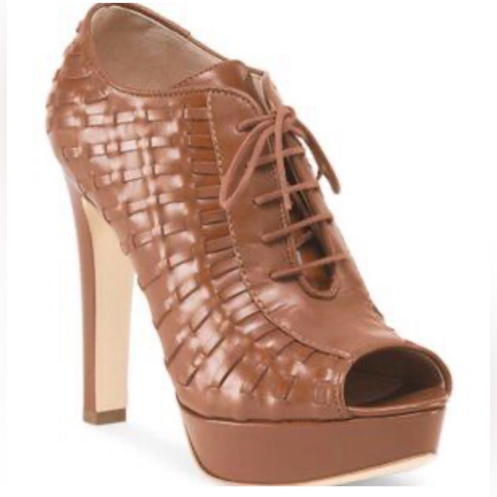 Cavallini Woven Platform Ankle Boot Heels Leather Size 38 Made In Italy Designer